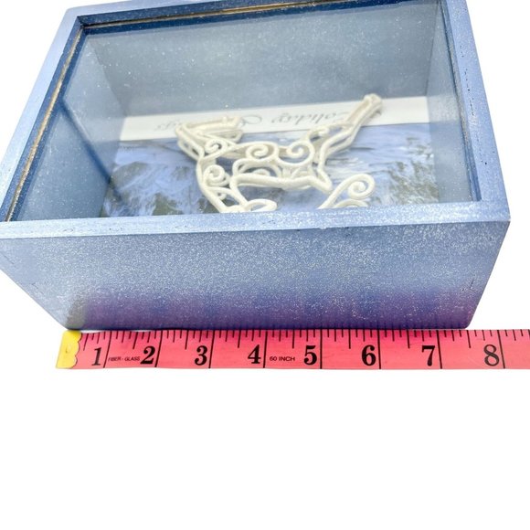 Handcrafted Shadow Box 7.5 x 5.5 x 3 Blue White Deer Christmas - Picture 5 of 7